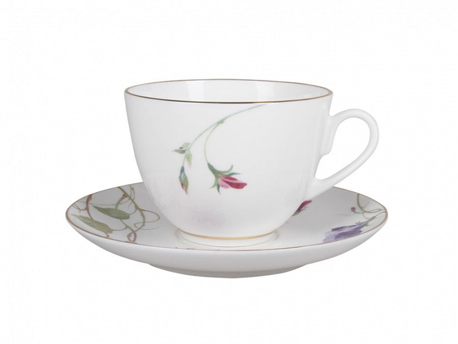 Bahar – 2 Çiçeklenen Bezelye Çay Fincanı ve Tabağı