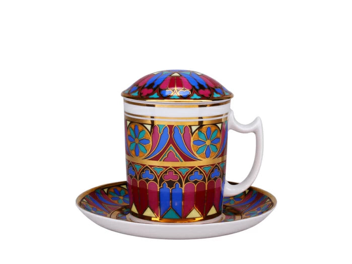 Tabaklı ve kapaklı cam 380 ml şekil Karlı sabah çizimi Gotik 7