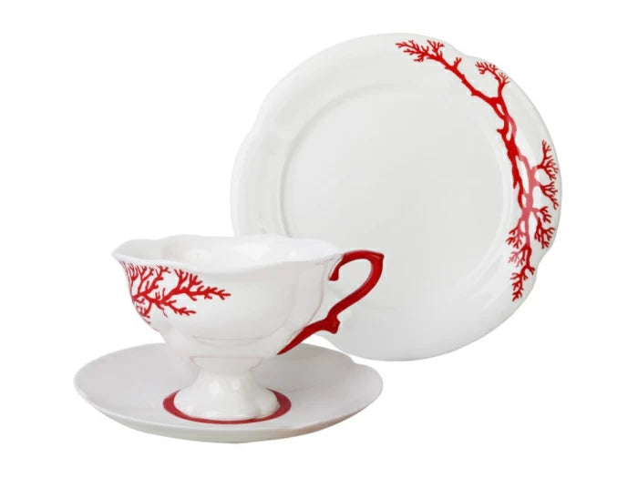 Üç parçalı çay seti Natasha çizimi Mercan 220 ml