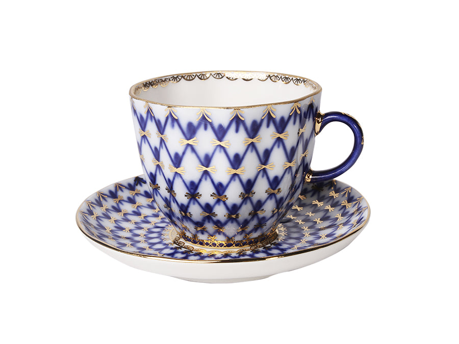 Fincan ve Tabak Kahve Lale Cobalt Net