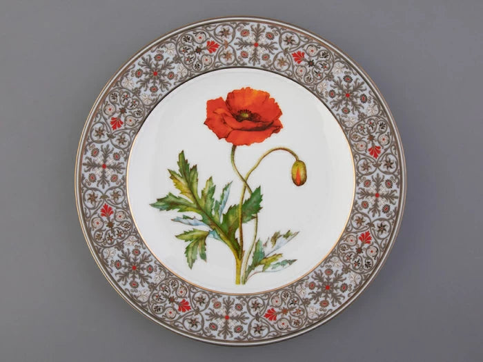 Hediye kutusunda 270 mm dekoratif tabak, Avrupa şekli, Oryantal haşhaş deseni