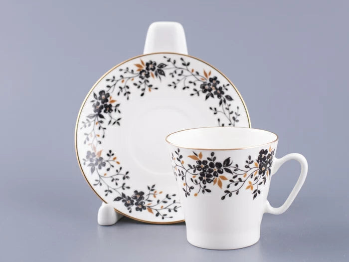 Kahve fincanı ve tabağı Siyah kahve İnce dallar 80 ml