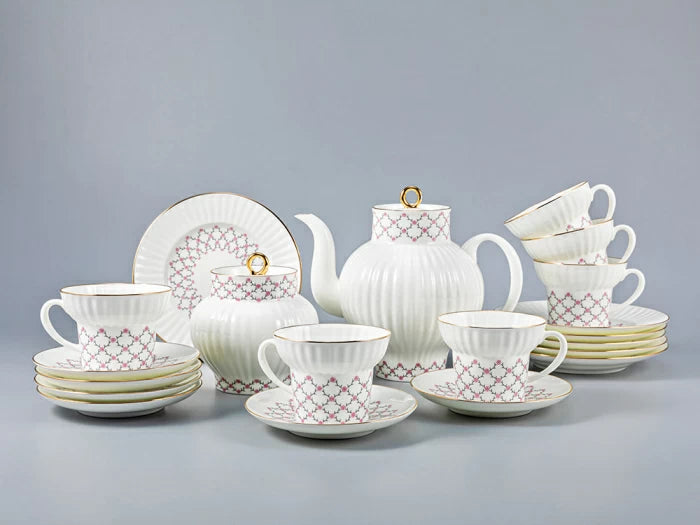 Çay seti Dalga Pembe ağ, 6 kişilik 20 parça