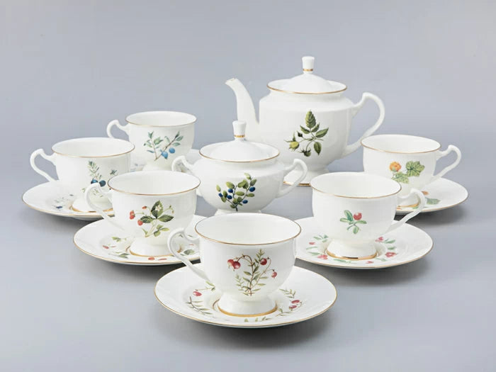 Çay servisi Isadora çizimi Çiçekler ve meyveler, 6 kişi 14 parça