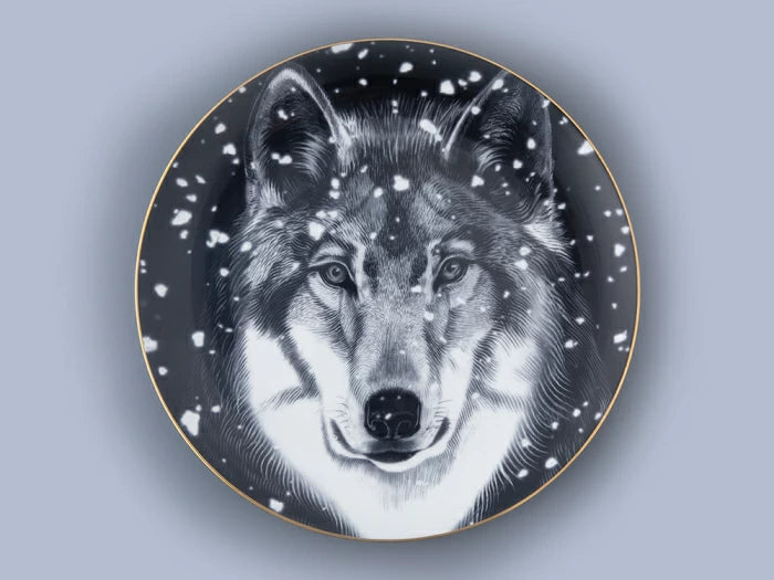 Sanat. 81.26808.00.1 Hediye kutusunda 300 mm dekoratif plaka, elips şekli 2, çizim Totem Kurt sanatı. 81.26808.00.1