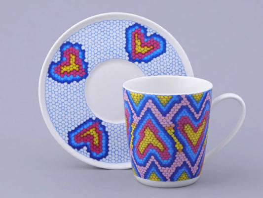Çay bardağı ve tabağı, çan şekli, gökkuşağı Boa