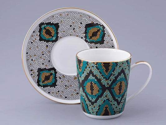 Çay bardağı ve tabağı. Çan şekli. Boa yeşili