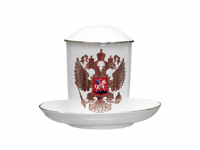 Tabaklı ve kapaklı Kupa 380 ml şekilli Karlı sabah çizimi Çift başlı kartal