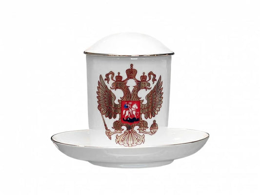 Tabaklı ve kapaklı Kupa 380 ml şekilli Karlı sabah çizimi Çift başlı kartal