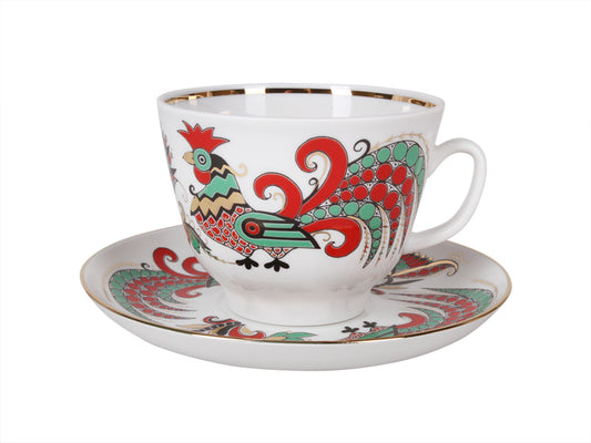 Hediyelik İki Horoz Çay Fincanı ve Tabağı