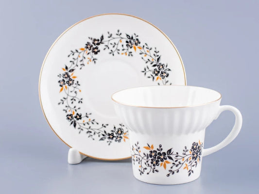 Dalga Kasım Dalları Kenarlı Çay Fincan ve Tabağı