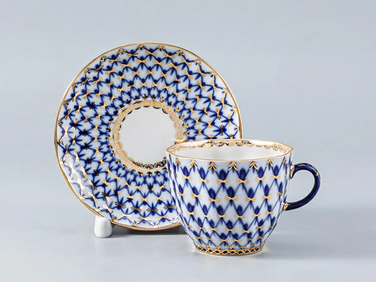 Fincan ve Tabak Kahve Lale Cobalt Net