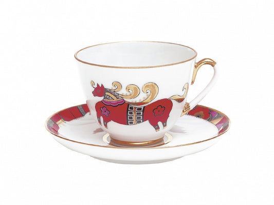 Bahar Kırmızı At Çay Fincanı ve Tabağı
