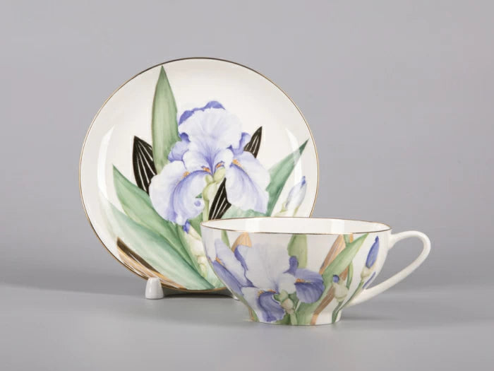 Çay Bardağı ve Tabağı 300 ml Kubbe Çizim Iris No1 art