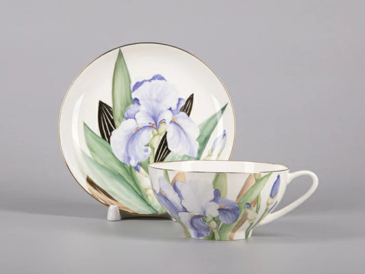 Çay Bardağı ve Tabağı 300 ml Kubbe Çizim Iris No1 art