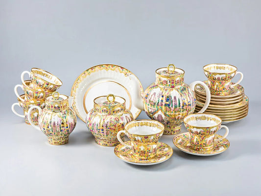 Çay servisi, şekil Dalga, Bahar manzaraları çizimi, 6 kişi 22 nesne