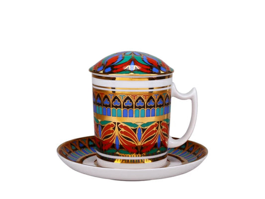 Tabaklı ve kapaklı cam 380 ml şekil Karlı sabah çizimi Gotik 10 sanat