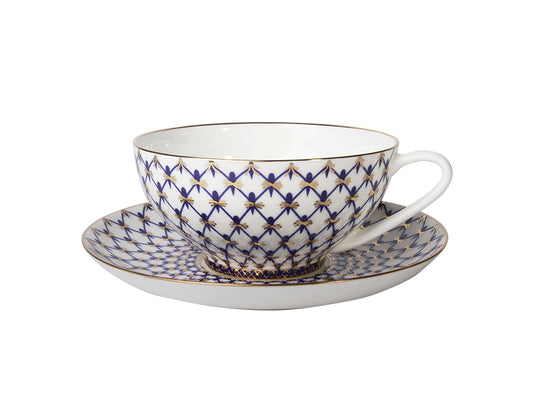 Çay bardağı ve tabağı 300 ml Cupola Cobalt Net