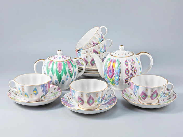 Çay servisi, Lale çizimi, Tavus kuşu tüyü, 6 kişi, 14
