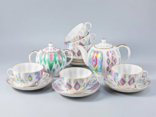 Çay servisi, Lale çizimi, Tavus kuşu tüyü, 6 kişi, 14