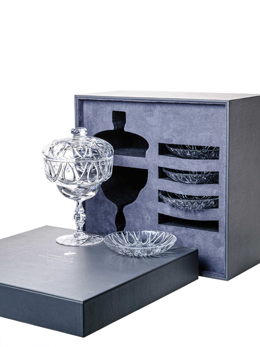 Kapaklı vazo/şekerlik seti ve 4 tabak 7901“Art Deco” desenli