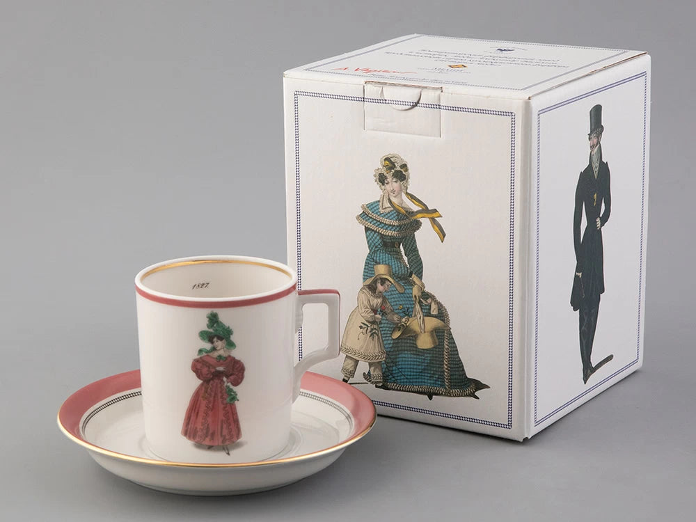 Çay Bardağı ve Tabağı 220 ml Şekil Zırh Çizim Modes de Paris 1827