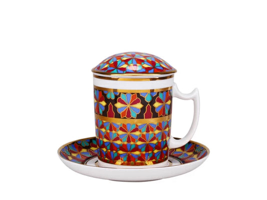 Tabaklı ve kapaklı 380 ml şekilli Karlı sabah çizimi Gotik 1