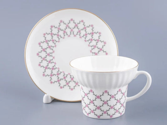 Dalga Gül Ağı Çay Fincan ve Tabağı