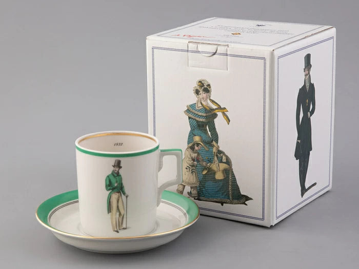 Fincan tabağı ve fincan tabağı Üniforma, Zırh Deseni, Modes de Paris (yeşil),