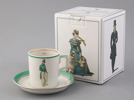 Fincan tabağı ve fincan tabağı Üniforma, Zırh Deseni, Modes de Paris (yeşil),