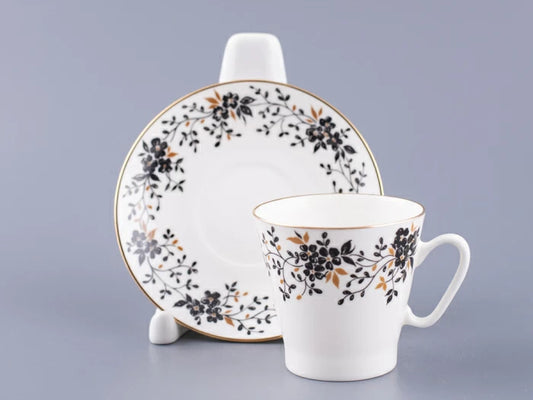 Kahve fincanı ve tabağı Siyah kahve İnce dallar 80 ml