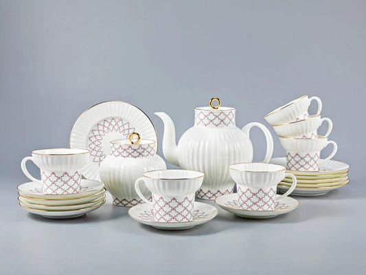 Çay seti Dalga Pembe ağ, 6 kişilik 20 parça