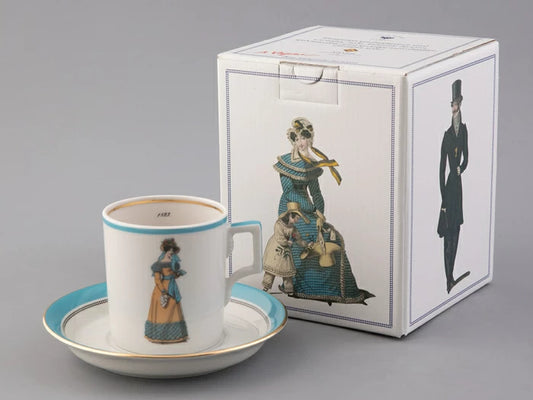 Çay Bardağı ve Tabağı 220 ml Şekil Zırh Çizim Modes de Paris 1823