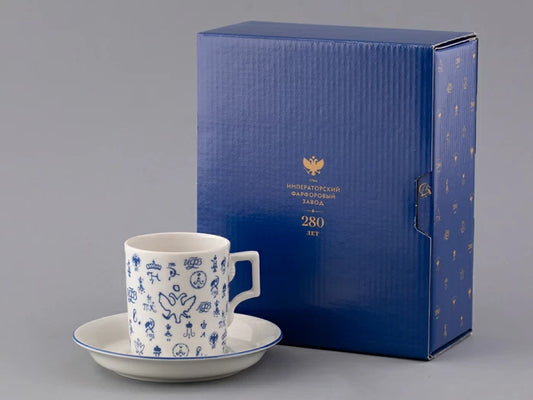 Hediye seti Çay bardağı ve tabağı, Zırh şekli, Logo 2 çizimi