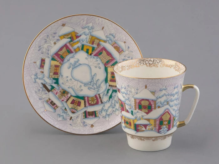 Fincan ve fincan tabağı 165 ml şekil Mayıs deseni Kış günü